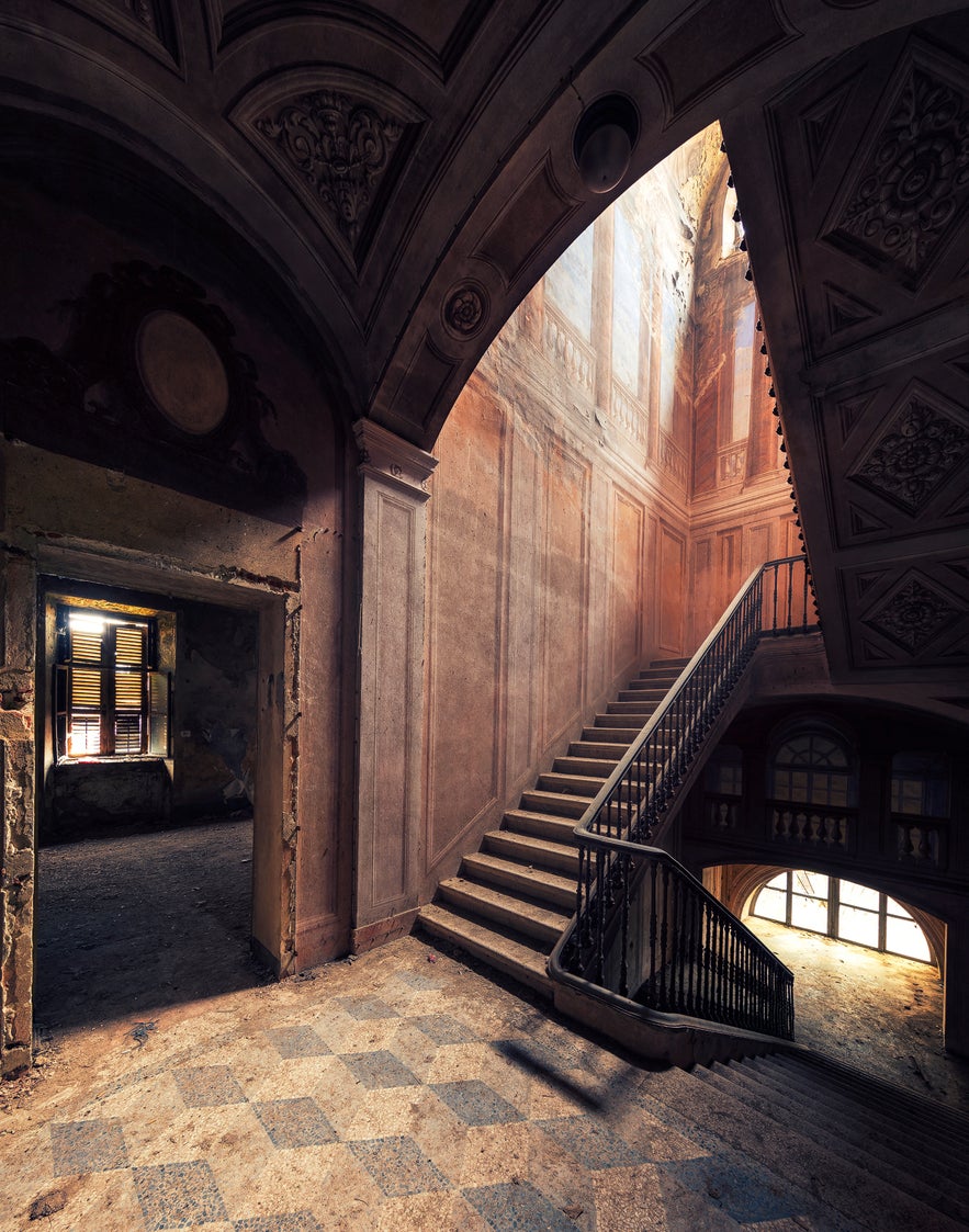 Abandoned staircase in ruins